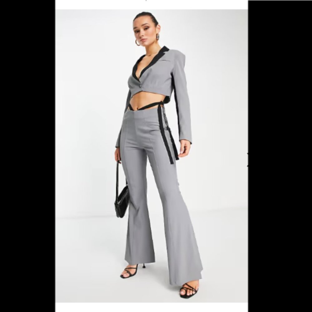 ASOS x Extro & Vert Tailored Flare Trousers Pants Contrast Tie Waist Size US 4